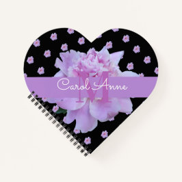 Roze Pioen Bloem Paarse Monogram Zwart Notitieboek