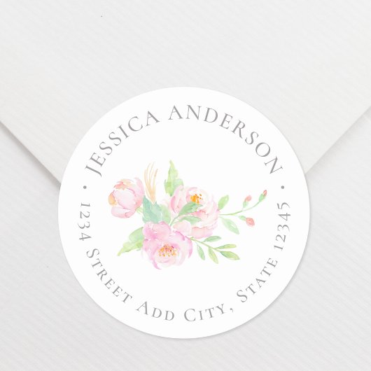Roze Pioen Bloem Retouradres Ronde Sticker