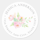 Roze Pioen Bloem Retouradres Ronde Sticker (Voorkant)