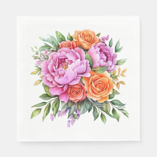 Roze Pioen Bloem Servet (Voorkant)