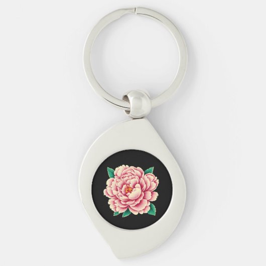 Roze Pioen Bloem uit het Verleden Sleutelhanger (Voorkant)