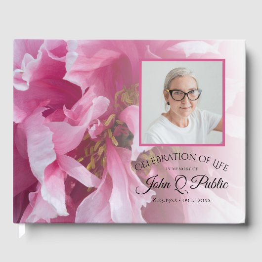 Roze Pioen Bloem Viering van het Leven Begrafenis Gastenboek (Voorkant)