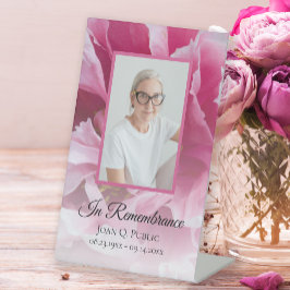 Roze Pioen Bloem Viering van het Leven Begrafenis Reclamebord Met Voetstuk