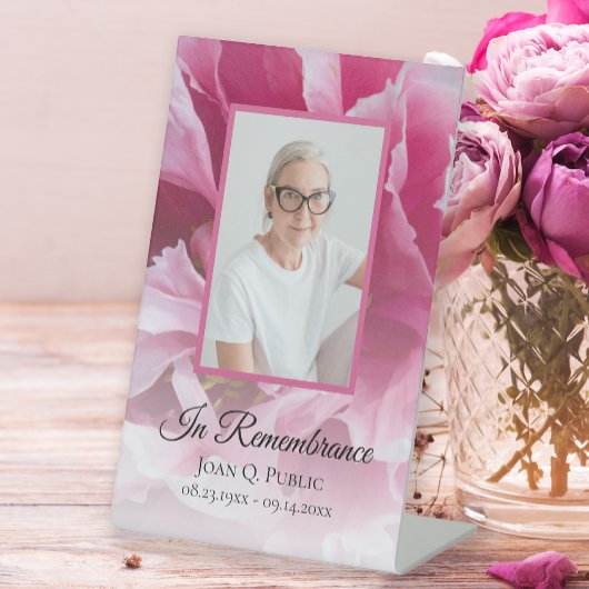 Roze Pioen Bloem Viering van het Leven Begrafenis Reclamebord Met Voetstuk