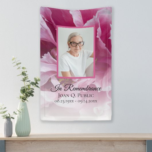 Roze Pioen Bloem Viering van het Leven Begrafenis Spandoek