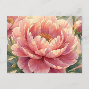 Roze Pioen Bloem Vintage Waterverf Botanisch Briefkaart
