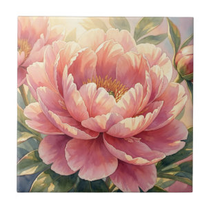 Roze Pioen Bloem Vintage Waterverf Botanisch Tegeltje