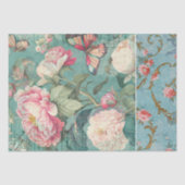 Roze Pioen Bloem Vlinder Blauwgroen Decoupage Rand Tissuepapier (Voorkant)