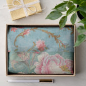 Roze Pioen Bloem Vlinder Blauwgroen Decoupage Rand Tissuepapier (Geschenk)