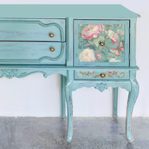 Roze Pioen Bloem Vlinder Blauwgroen Decoupage Rand Tissuepapier