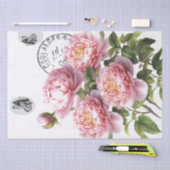 Roze Pioen Bloem Vlinder Frans Postmark Craft Tissuepapier (Craft)
