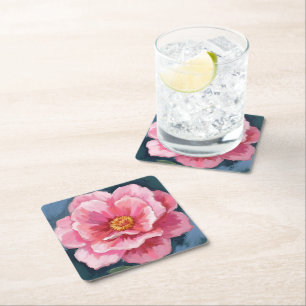 Roze Pioen Bloem Waterverf Bloemstuk Kartonnen Onderzetters