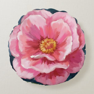 Roze Pioen Bloem Waterverf Bloemstuk Rond Kussen