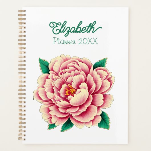  roze pioen bloem wit planner (Voorkant)
