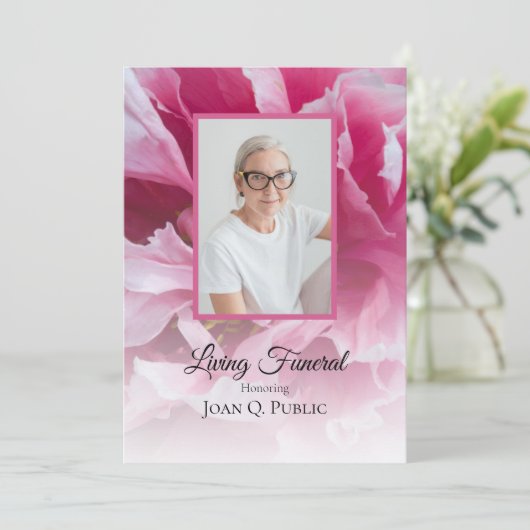 Roze Pioen Bloem Wonen Begrafenisfeest Kaart (Staand voorkant)