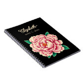 Roze Pioen Bloem Zwart Happy Moederdag Notitieboek (Rechterzijde)