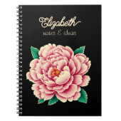 Roze Pioen Bloem Zwart Happy Moederdag Notitieboek (Voorkant)