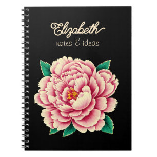 Roze Pioen Bloem Zwart Happy Moederdag Notitieboek