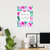 Roze Pioen Bloemachtig Bruidsfeest Ontvangstbord Poster (Thuiskantoor)