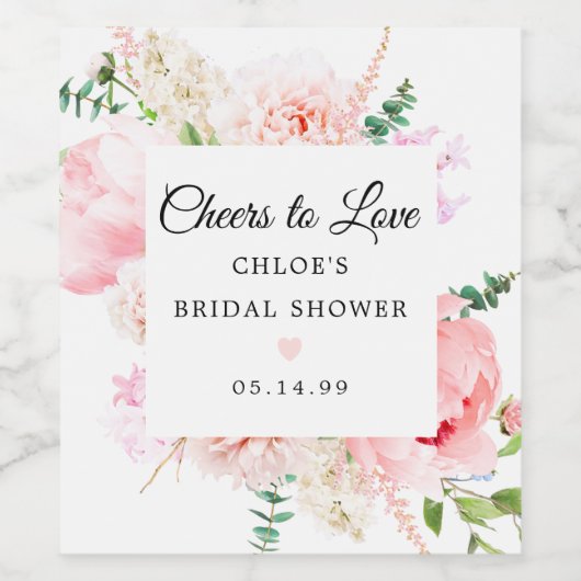 Roze Pioen Bloemachtige Bruiloft Feest Wijn Etiket (Enkel label)