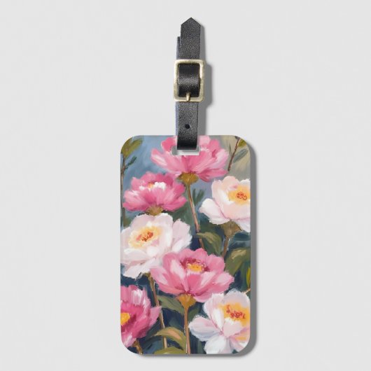 Roze Pioen Bloemboeket Bagagelabel (Voorkant (verticaal))