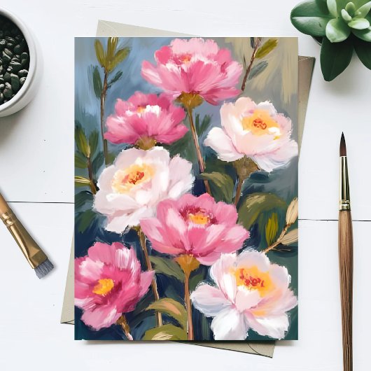 Roze Pioen Bloemboeket Briefkaart