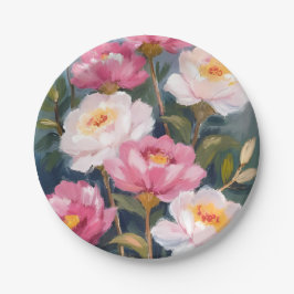 Roze Pioen Bloemboeket Waterverf Papieren Bordje