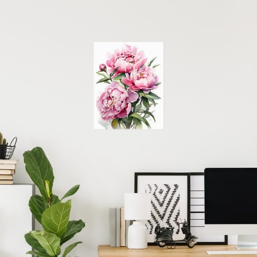 Roze Pioen Bloemen Art Print Poster (Thuiskantoor)