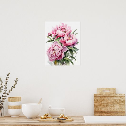 Roze Pioen Bloemen Art Print Poster (Keuken)