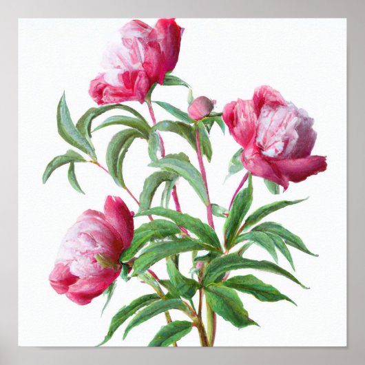 Roze Pioen Bloemen Art Print Poster (Voorkant)