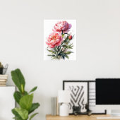 Roze Pioen Bloemen Art Print Poster (Thuiskantoor)