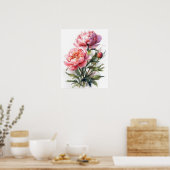 Roze Pioen Bloemen Art Print Poster (Keuken)