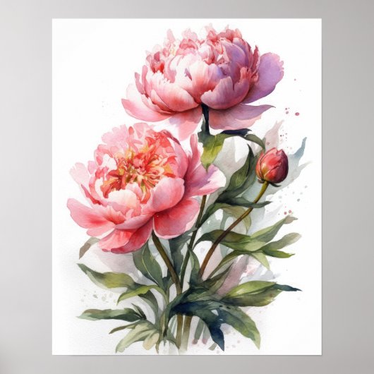 Roze Pioen Bloemen Art Print Poster (Voorkant)