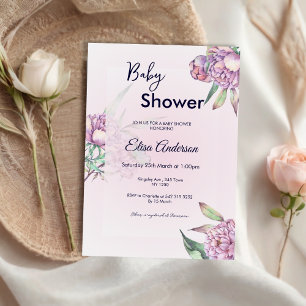Roze Pioen Bloemen Baby shower Invitation Kaart