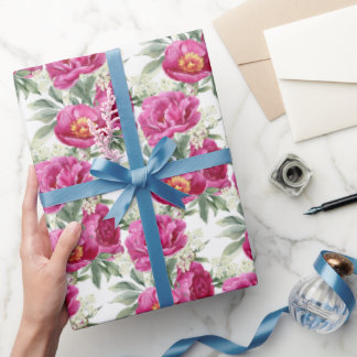 Roze Pioen Bloemen Boeket Cadeaupapier