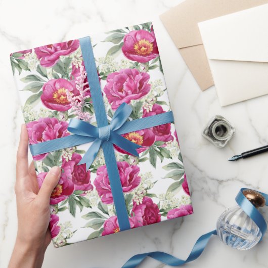 Roze Pioen Bloemen Boeket Cadeaupapier (Geschenken)