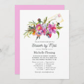 Roze Pioen Bloemen Bruidsfeest Uitnodiging per Pos (Voorkant / Achterkant)