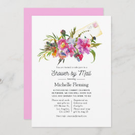 Roze Pioen Bloemen Bruidsfeest Uitnodiging per Pos