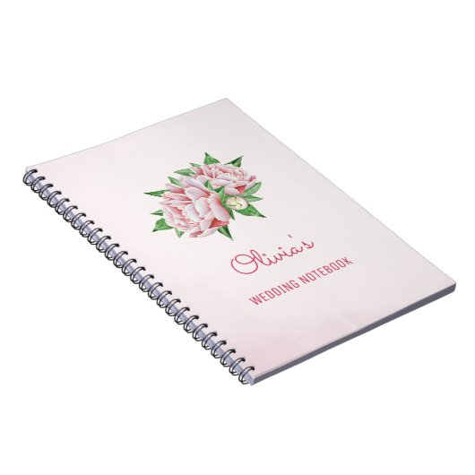 Roze Pioen Bloemen Bruiloft Planning Notitieboek (Rechterzijde)
