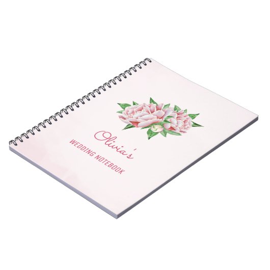 Roze Pioen Bloemen Bruiloft Planning Notitieboek (Linkerzijde)