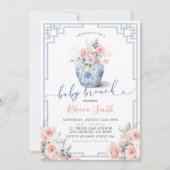 Roze Pioen Bloemen Chinoiserie Baby Brunch Kaart (Voorkant)