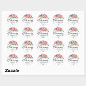 Roze Pioen Bloemen en Kruis doopsel Ronde Sticker (Vel)