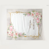 Roze Pioen Bloemen Goud Script & Lijst Achtergrond Wandkleed (Voorkant (horizontaal))