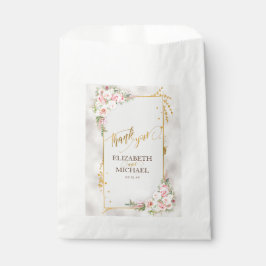 Roze Pioen Bloemen Goud Script & Lijst Bruiloft Bedankzakje