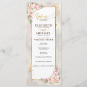 Roze Pioen Bloemen Goud Script & Lijst Bruiloft Programmakaart (Voorkant)