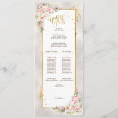 Roze Pioen Bloemen Goud Script & Lijst Bruiloft Programmakaart (Achterkant)