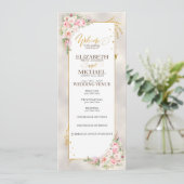 Roze Pioen Bloemen Goud Script & Lijst Bruiloft Programmakaart (Staand voorkant)