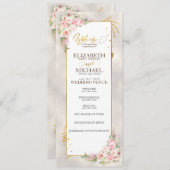 Roze Pioen Bloemen Goud Script & Lijst Bruiloft Programmakaart (Voorkant / Achterkant)