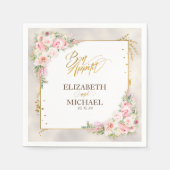 Roze Pioen Bloemen Goud Script & Lijst Bruiloft Servet (Voorkant)