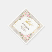 Roze Pioen Bloemen Goud Script & Lijst Bruiloft Servet (Hoek)